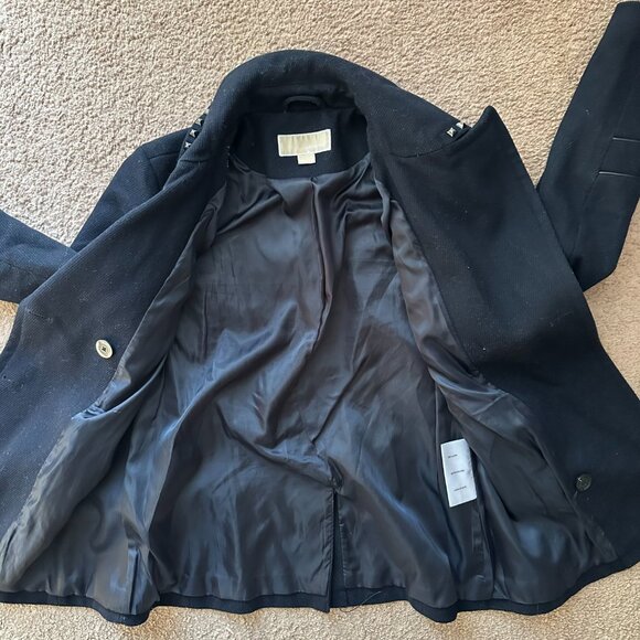 Michael Kors Pea Coat Womens 4 Double Breast Navy Blue Wool Polyester - Picture 3 of 14